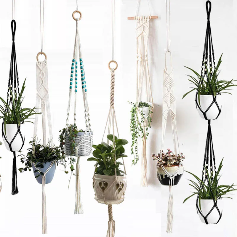 Macrame Plant Hanger Handmade macrame plant hanger plant holder pot hanger pot tray for Wall Decoration Balcony Flower
