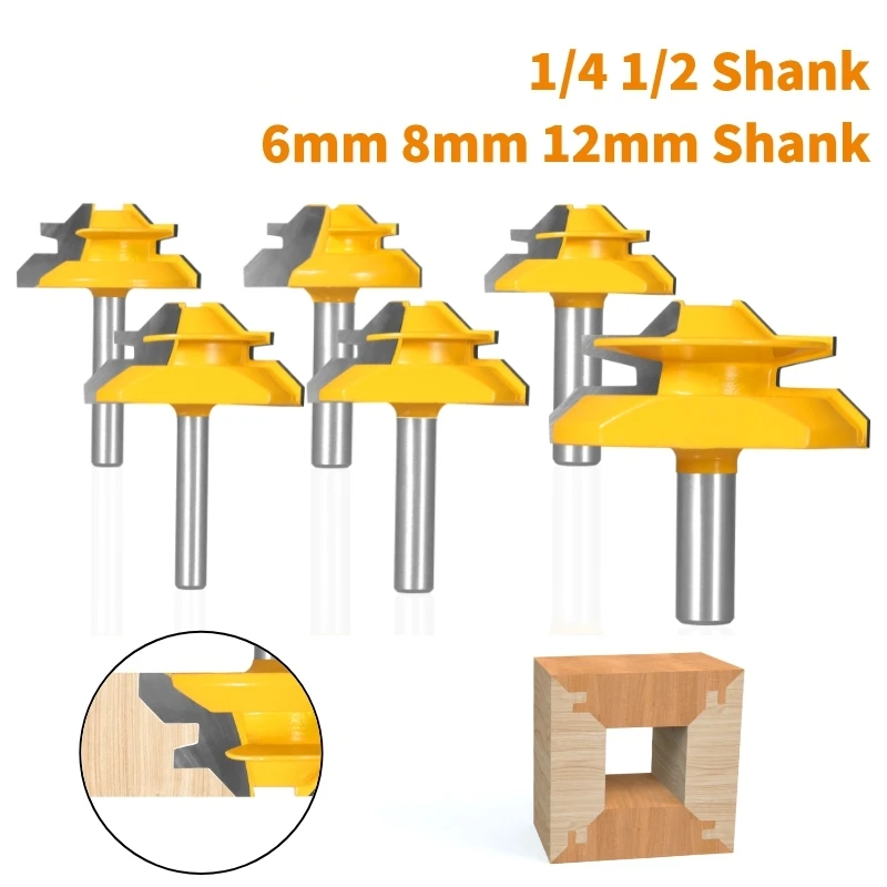 

YUSUN 1PC 45° Degree Lock Miter Router Bit Woodworking Milling Cutter For Wood Tools