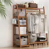 Wooden Garment Coat Clothes Hanging Heavy Duty Rack with top shelf and 2-tier Shoe Clothing Storage Organizer Shelves 4