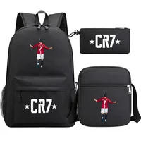 3-Piece Ronaldo Print Soccer Star School Backpack Set for Kids 1