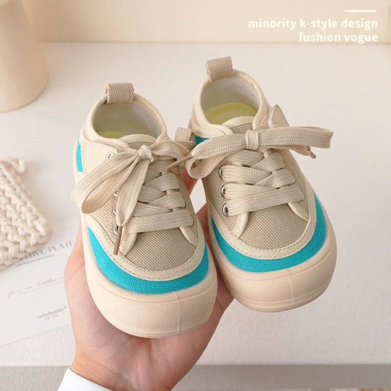 Children Canvas Shoes Girl\'s Candy Color Patchwork Low Top Canvas Shoes Boy\'s Breathable Soft Sole Sneakers Size 22-31
