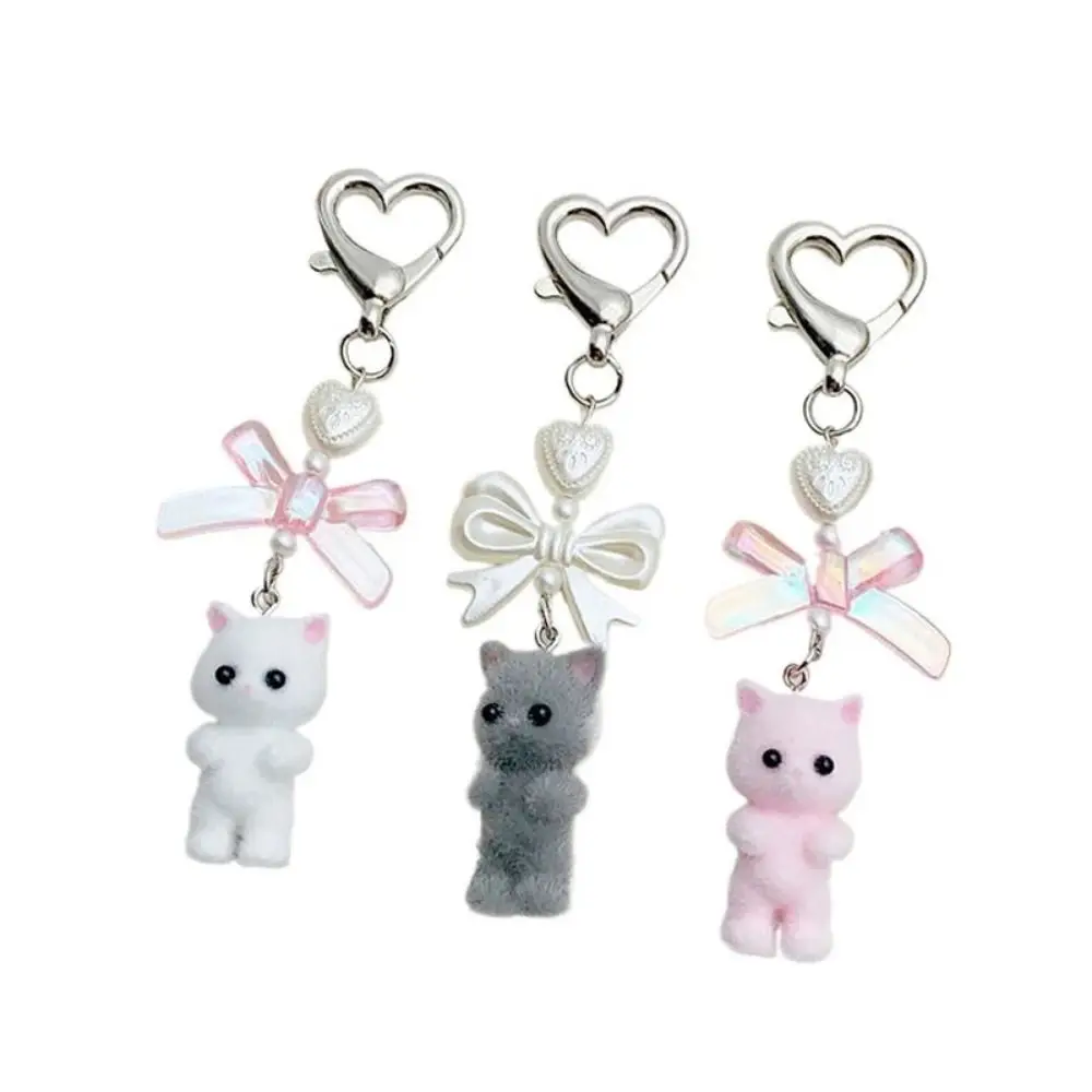 Модный брелок с подвеской в виде кота, брелок для ключей с милыми мультяшными животными, милый брелок для ключей в форме сердца и банта Y2K для женщин