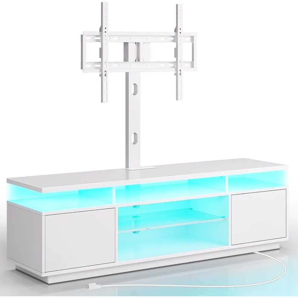 TV Stand with Mount and Power Outlet 51.2" Swivel TV Stand Mount for 32/45/55/60/65/70 inch TVs Height Adjustable Table media tv console table fireplace tv stand