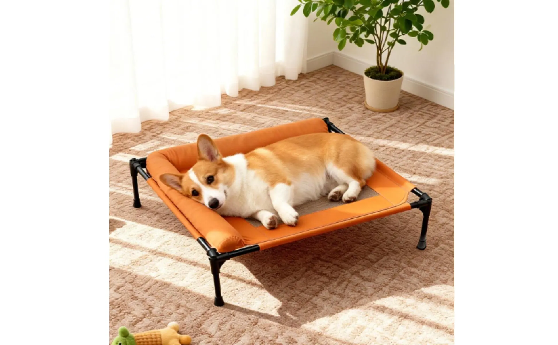 Elevated Dog Bed with Pillow Border Firm Support Elevated Dog Bed L-Shaped Pet Lounger All Seasons Use Cooling Mesh Pet Cot