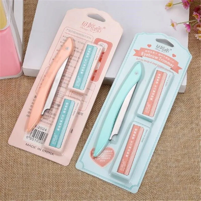 Portable Eyebrow Trimmer 10 Razors Eye Brow Shaper Shaver Face Razor Blade Facial Hair Remover Makeup Tools Women