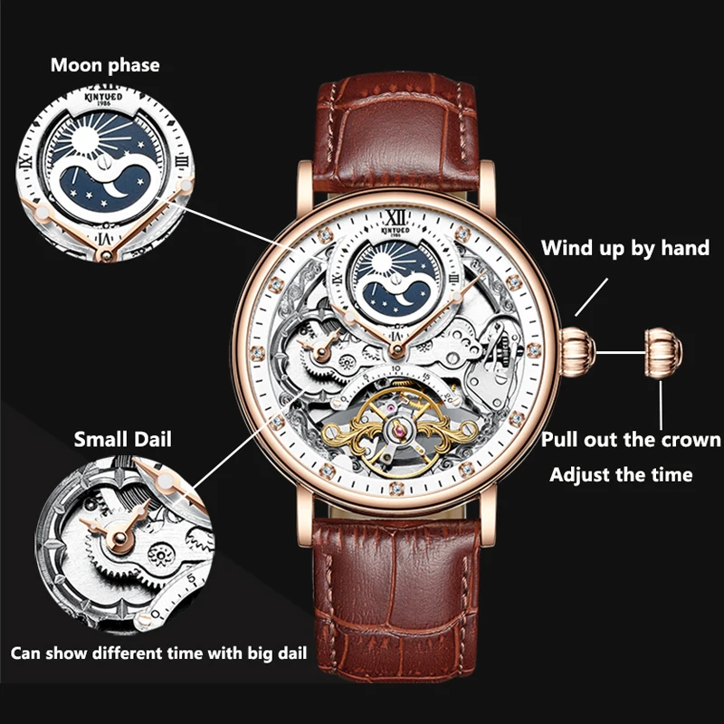 Kinyued Men Mechanical Wristwatch Skeleton Waterproof Stainless Steel Automatic Hand Clock For Man Gift mechanical watch