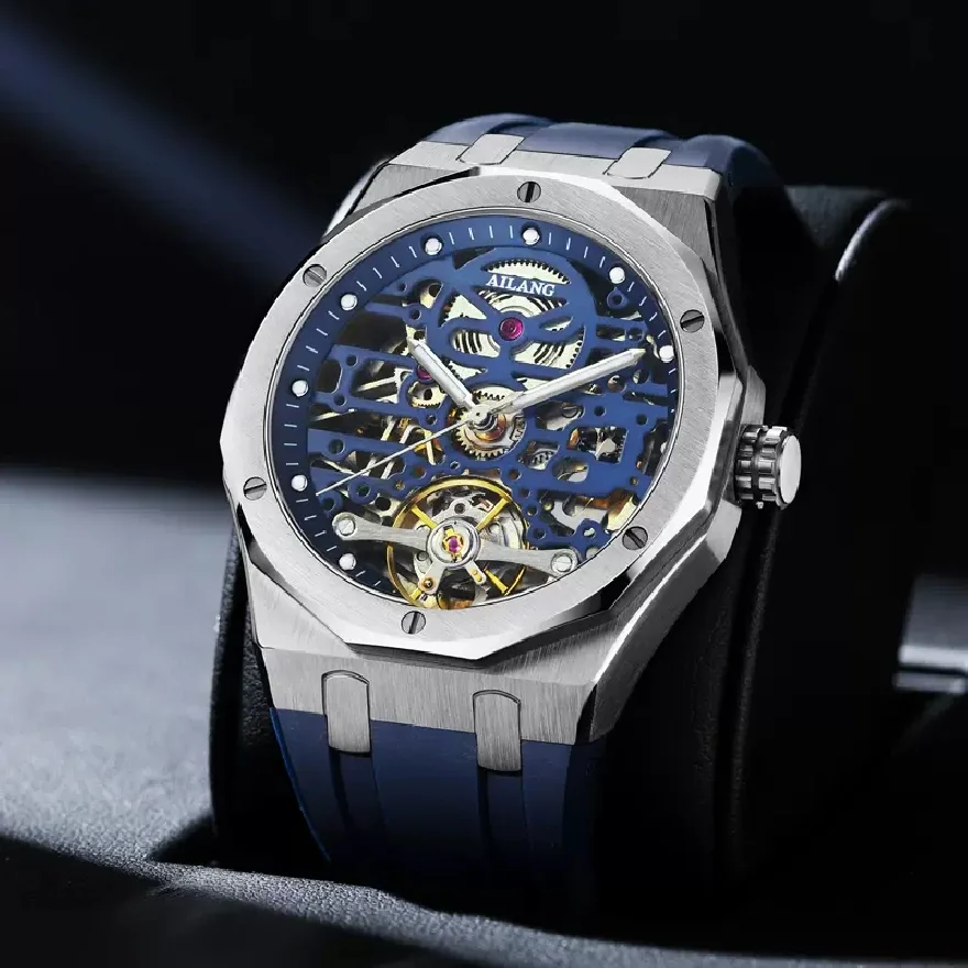 

AILANG New Tourbillon Skeleton Mechanical Watch Business Men's Hollow Automatic Watch Men Sports Silicone Waterproof Wristwatch