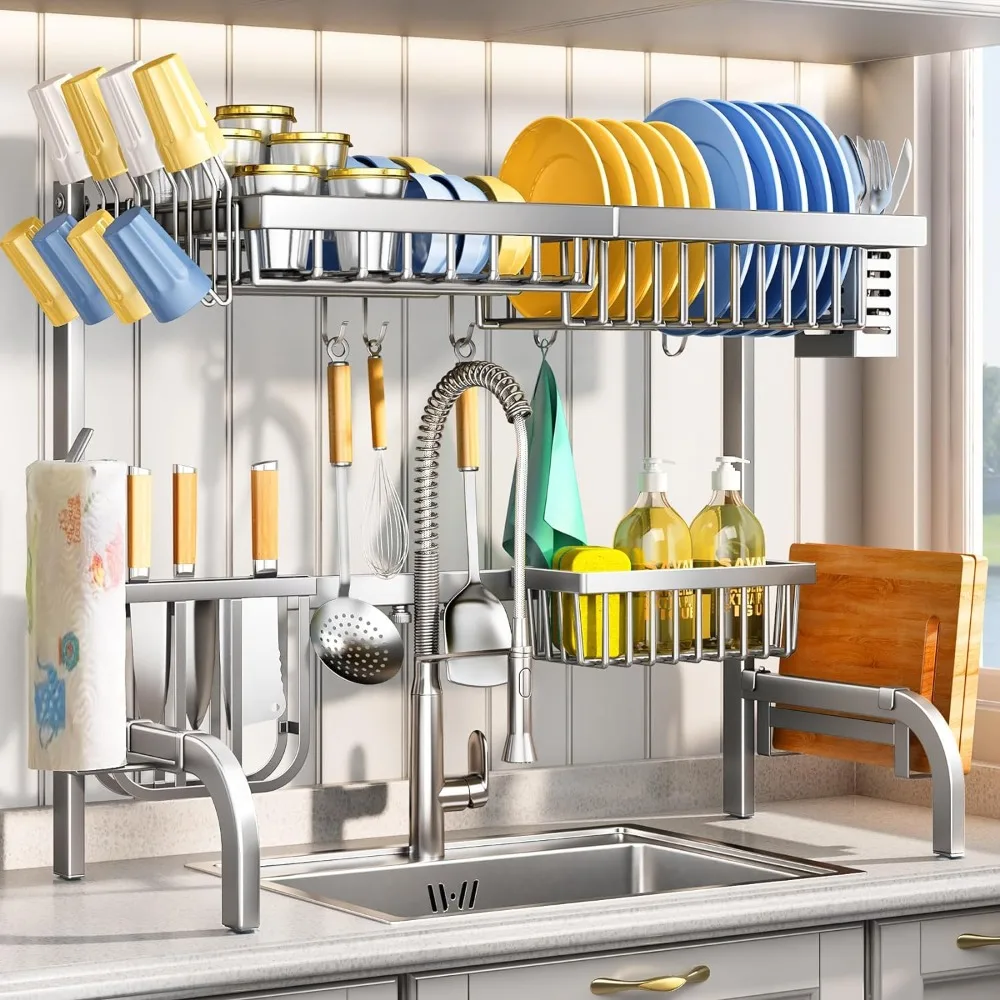 

Over The Sink Dish Drying Rack, Stainless Steel Adjustable (25.5 to 33.5 inch) 2 Tier Dish Drying Racks