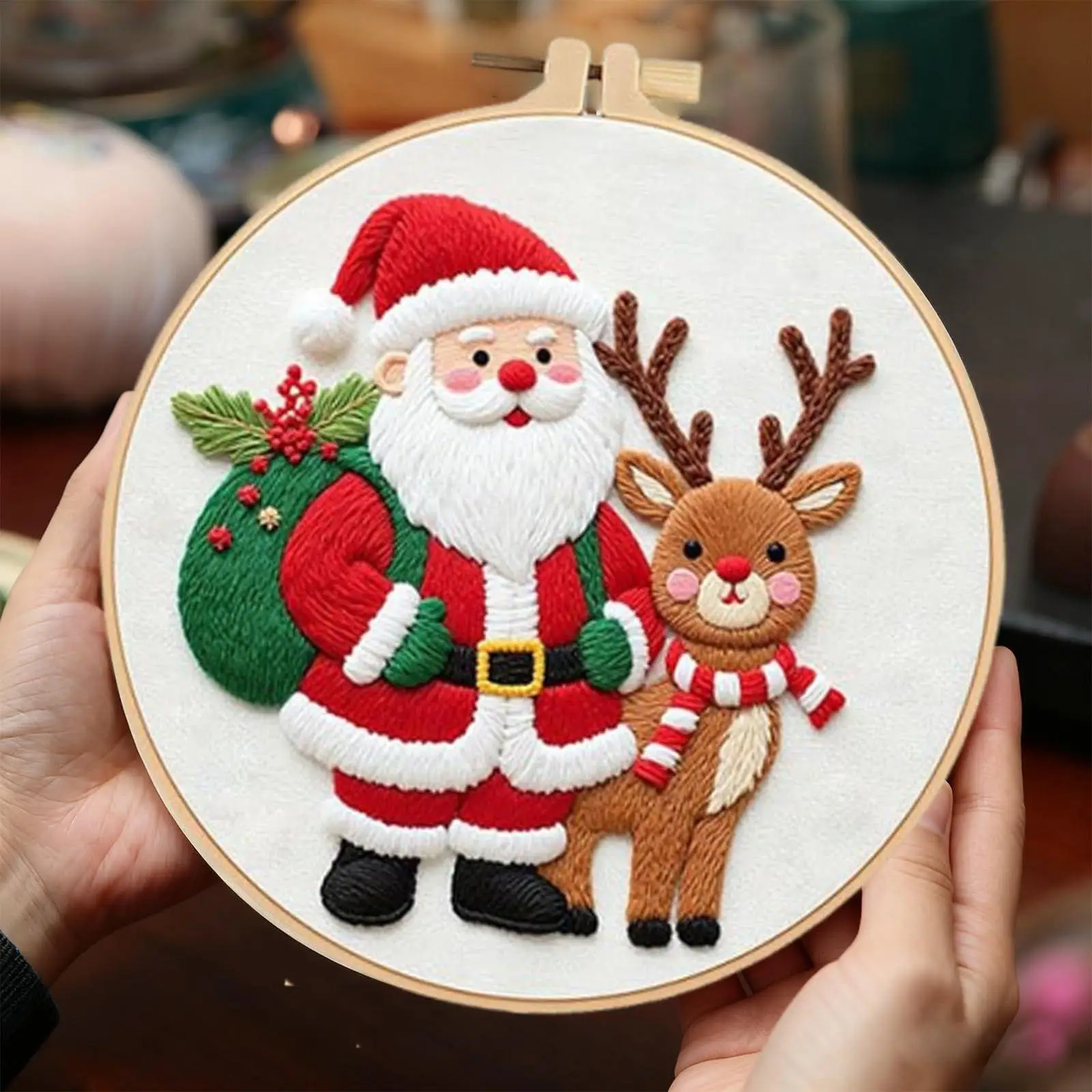 Embroidery Christmas Ornament Kits Stamped Festive Craft Supplies Beginners Embroidery Set Including Hoop For Women Girls Mom