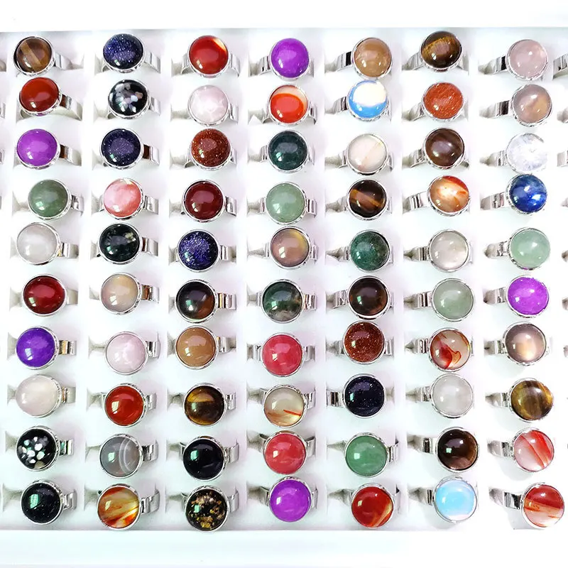 

Colorful Stone Rings Pink Quartz Aventurine Tiger's Eye Agate Pink Crystal Women Ring Party Wedding