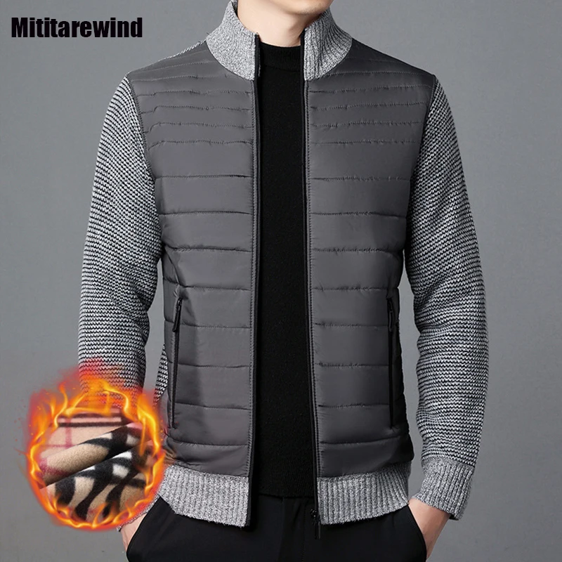 

Fleece Sweaters for Men Winter Outdoor Casual Warm Cardigan Stand Collar Patchwork Designer Sweater Coat Fashion Zipper Knitwear
