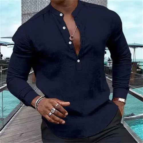2024 Men's Shirt Casual Shirt Long Sleeve Solid Color Half Cardigan Loose Fit Daily Shopping Clothing Extra Large Size 6xl - Image 4