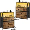 Nightstand Set of 2, Night Stand with Charging Station & LED Lights, Bedside Table with 4 Fabric Drawers for Bedroom 1