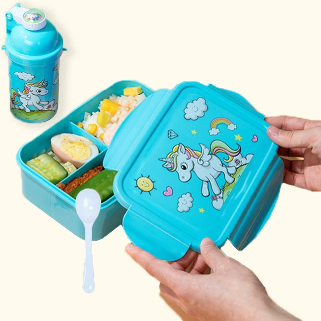 Unicorn Kawaii Bento Lunch Box Water Bottle for Kids Girls Boys