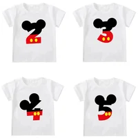 New Kids Boys Girls Mickey Mouse Birthday T-shirts Short Sleeved T Shirt Size 1 2 3 4 5 6 7 8 9 Year Children Party Clothing Tee 1