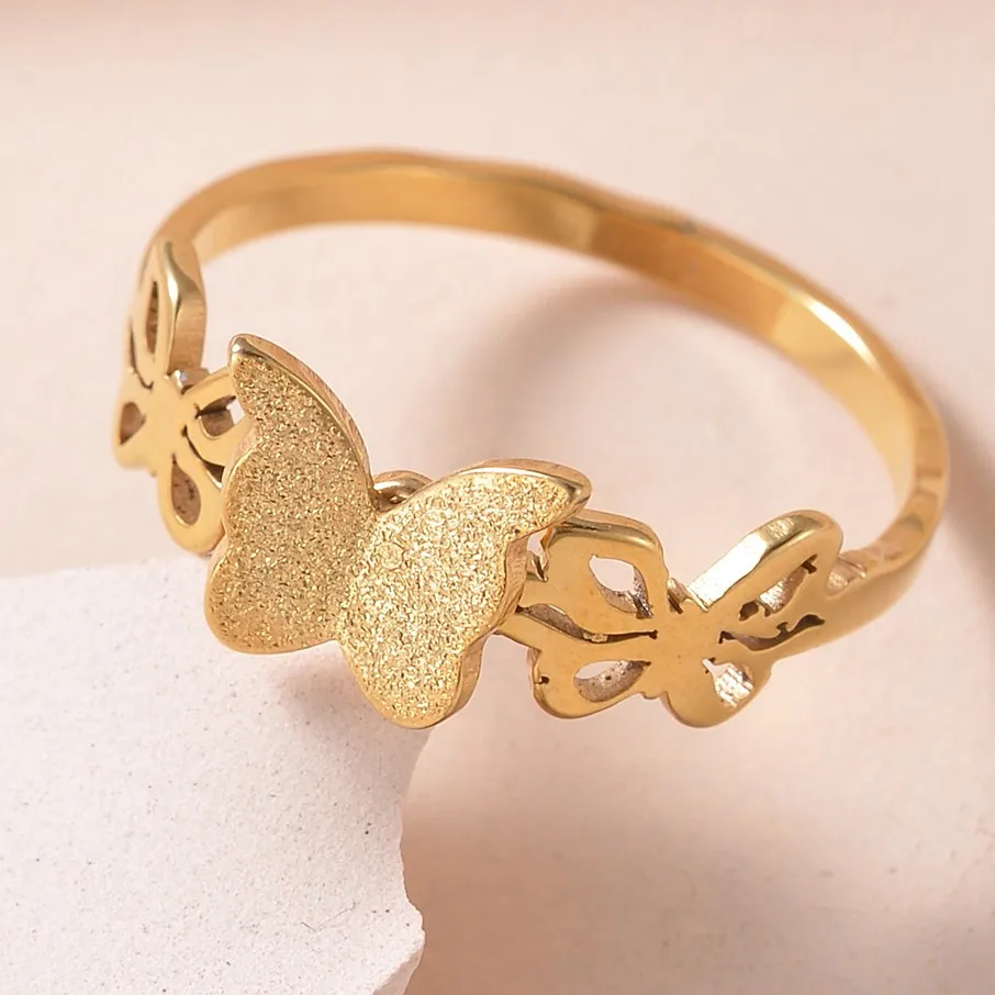 Butterfly Ring for Women Christmas Gold Silver Stainless Steel Charm Bride Wedding Fine Jewelry Gift