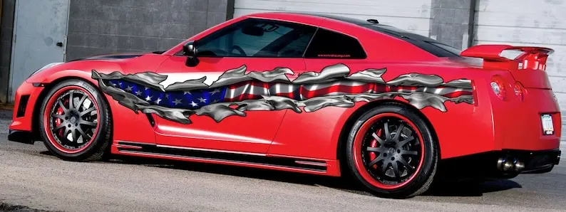 

US Flag Full Color Car Vinyl Design, Ripped Metal Car Side Vinyl, zzm_1