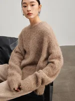SuyaDream Warm Alpaca Pullovers for Woman, Dropped Sleeved Loose Sweaters, 2025 Fall Winter Top, Camel, Beige - Image 2