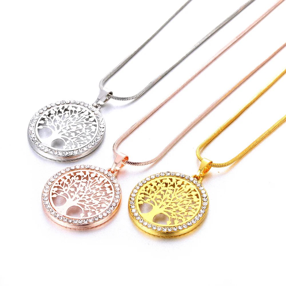 

3 Colors Inlay Zircon Life Tree Pendant Necklace Women's Fashion Personality Hollow out Life Tree Necklace Trendy Jewelry
