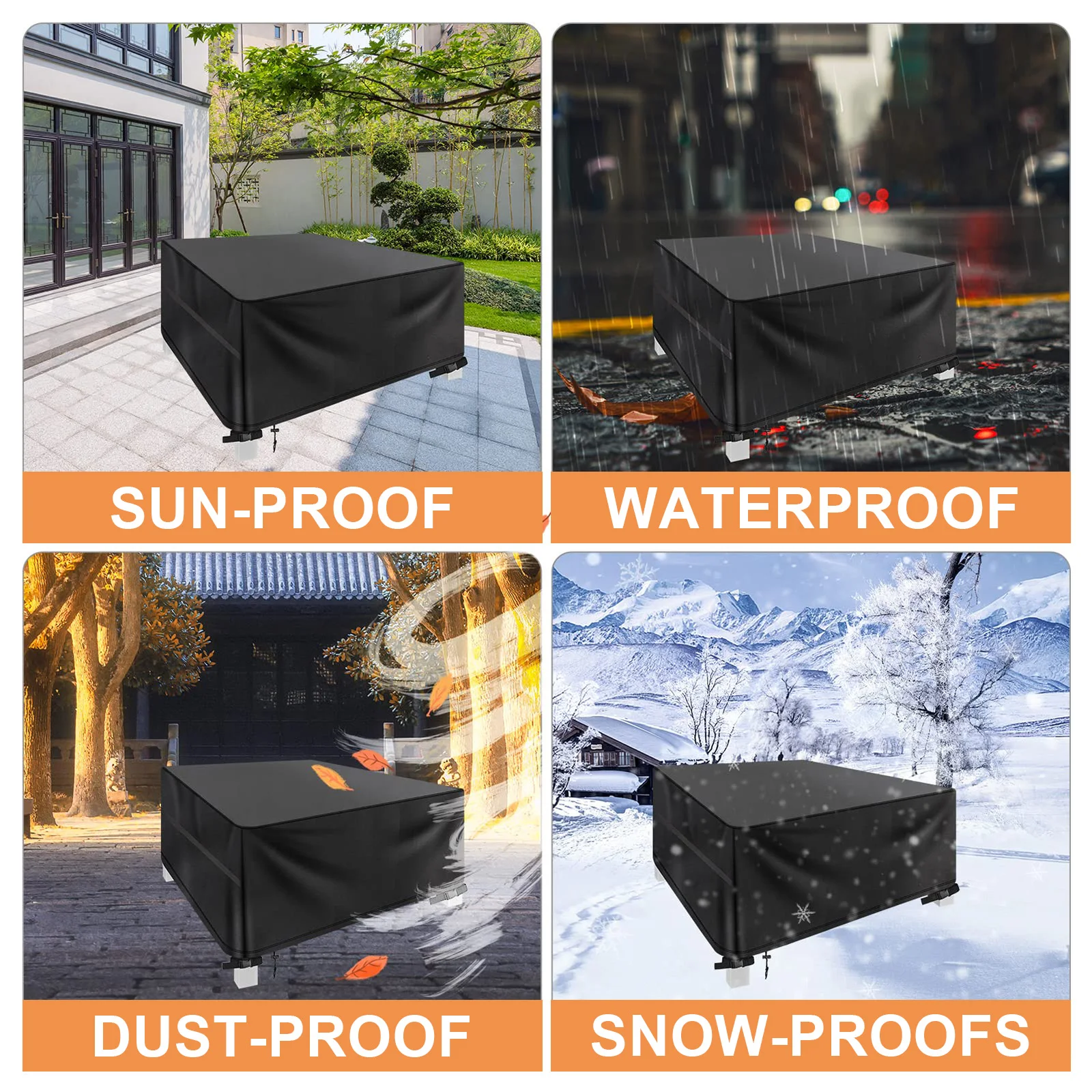 Square Garden Table Cover PU Waterproof Anti-UV Tear-Resistant 420D Oxford Patio Table Furniture Heavy Duty Protective Covers 6