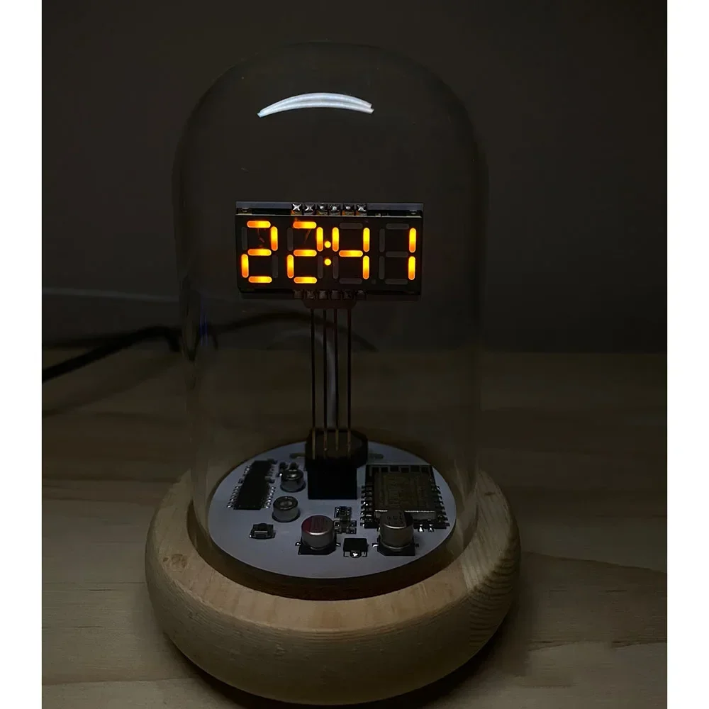 

Retro Glow Tube Clock Cyberpunk Desktop Creative Clock Technology Ornaments Handmade with Glass Cover