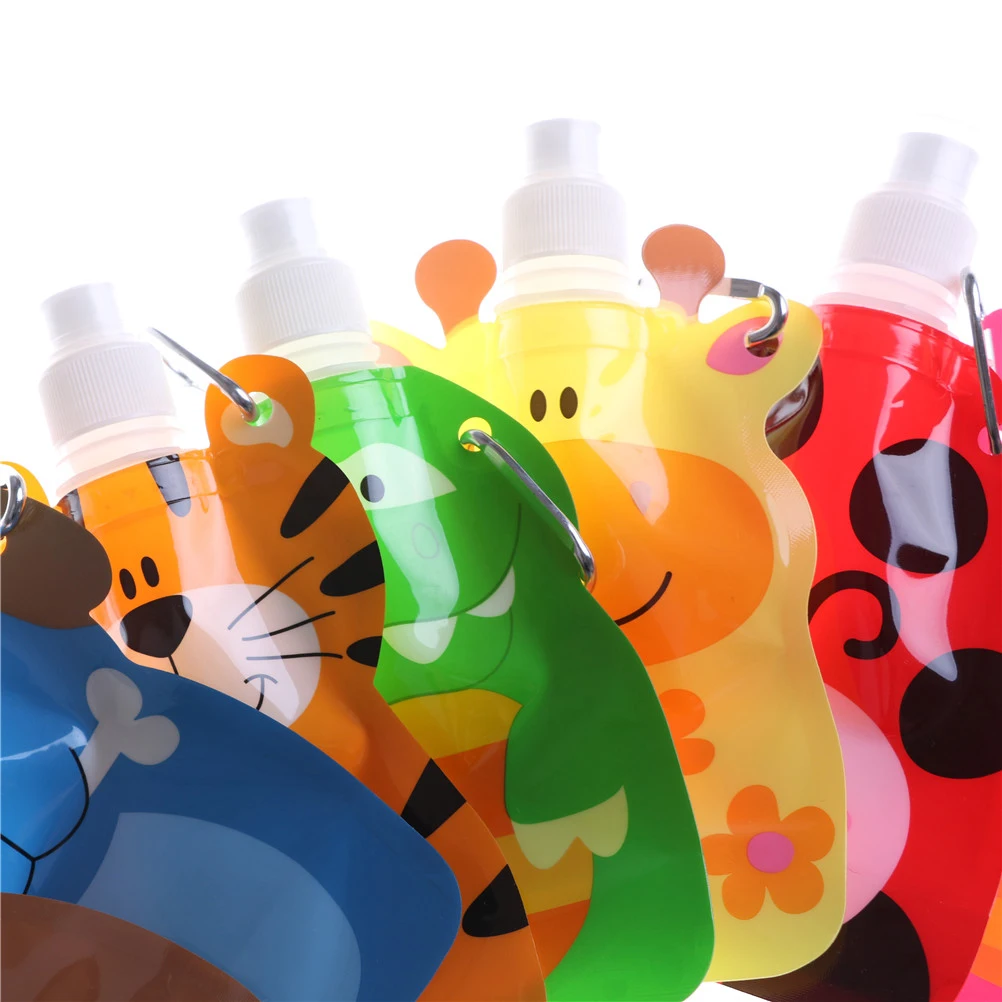 Outdoor Camping Portable Eco Friendly Foldable Cartoon Animal Water Bag Container Kids Travel Drink Bottle