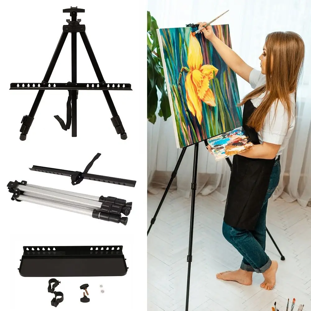 Adjustable Sketching Easel Black Silver Triangle Sketch Drawing Easel Tool Shelf Aluminum Alloy Display Stand Art Exhibition - 4