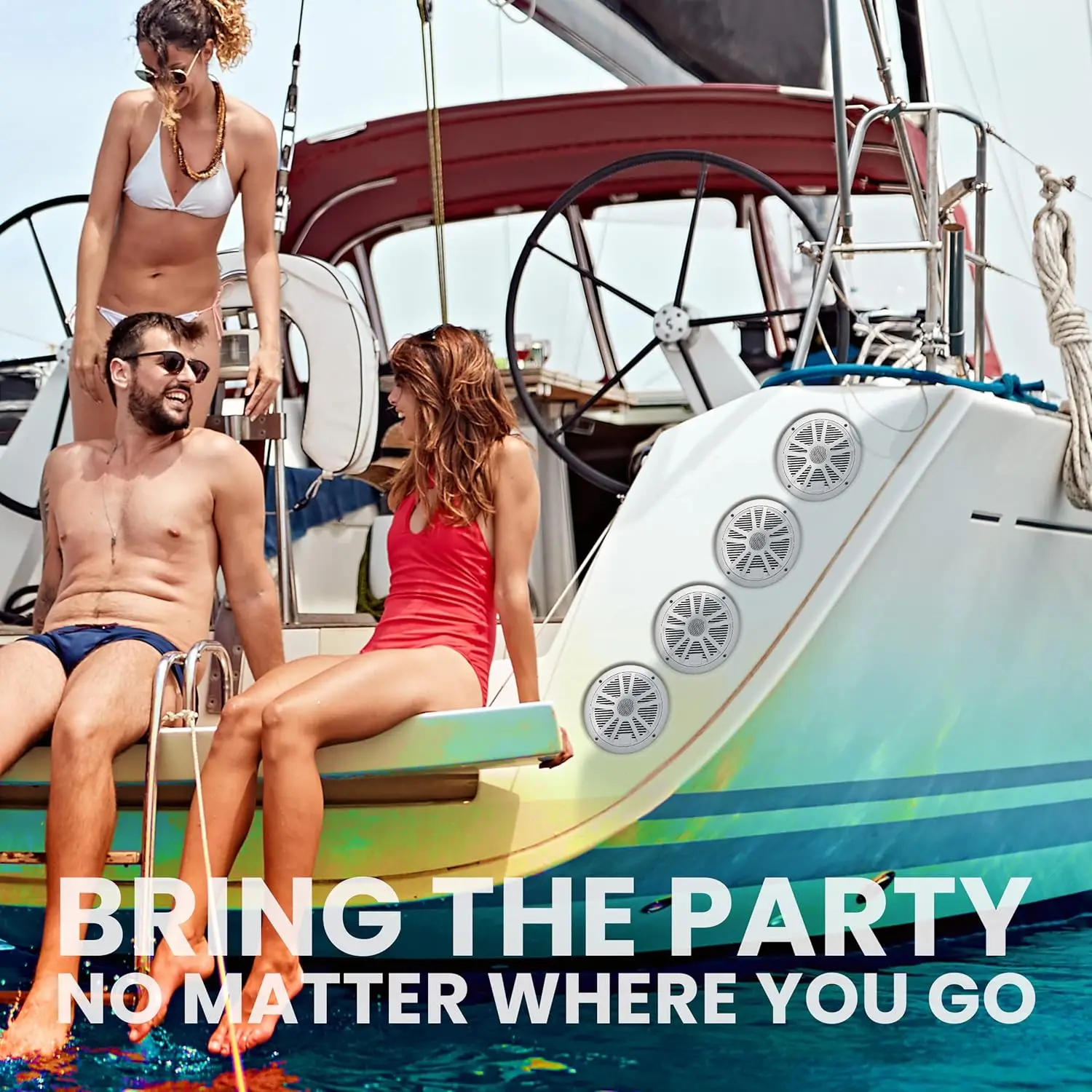 Audio Systems .64 Marine Boat 6.5 inch Speakers and 4 Channel Amplifier-500 High Output, Bluetooth Remote