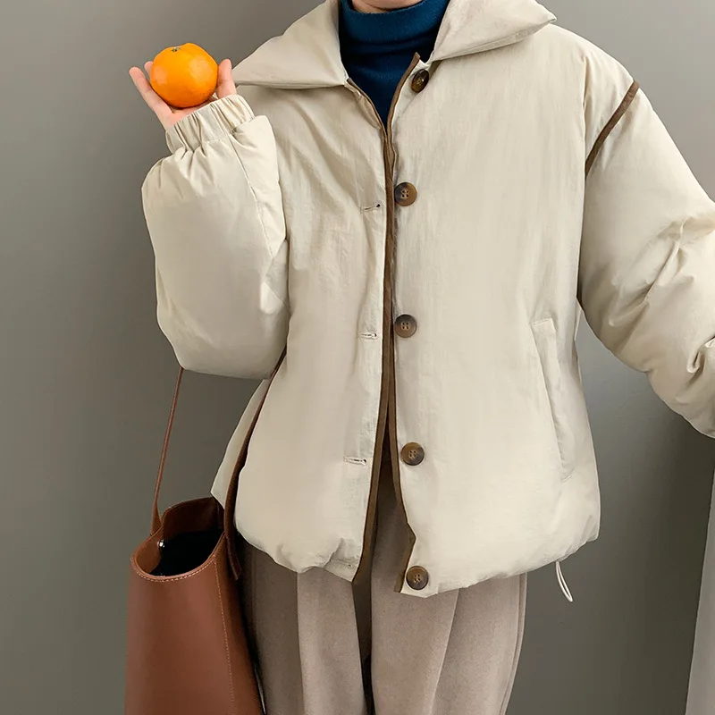 

Women's Winter Autumn Jacket Stand Collar Short Single-Breasted Solid Color Coat Preppy Parka Ladies Chic Outwear Female