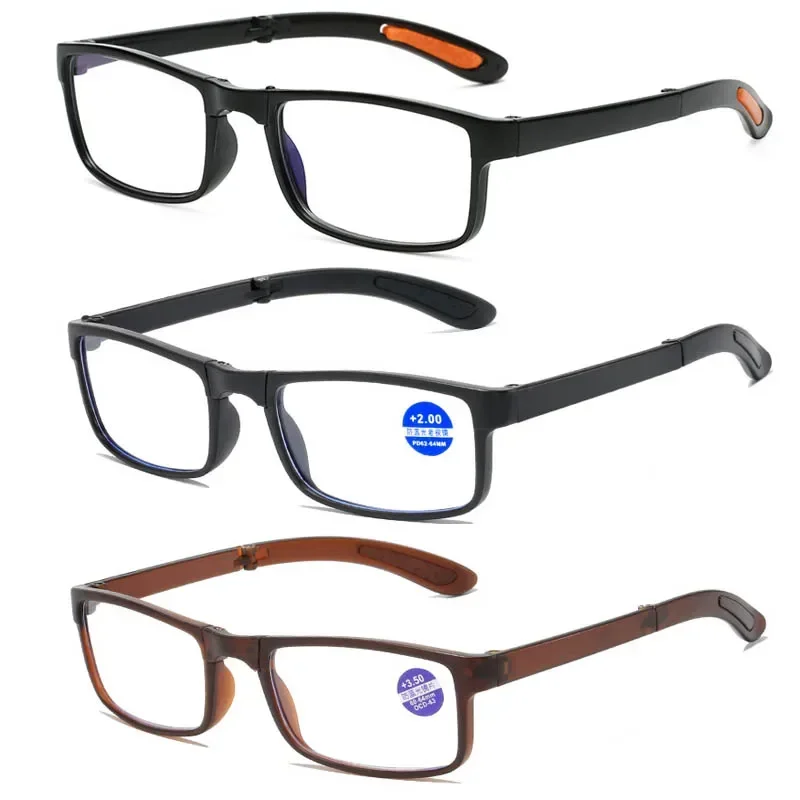 New Trend TR Frame Fashion Men\'s Folding Presbyopia Glasses Anti Blue Light Reading Glasses Portable Square Eyewear with Box