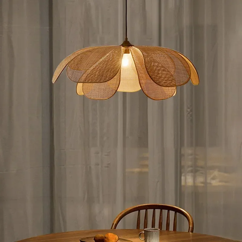 Japanese Style Weaving Petal Willow LED Chandelier Rattan Penant Lamp for House Decoration Room Decor Indoor Lighting Fixture 6