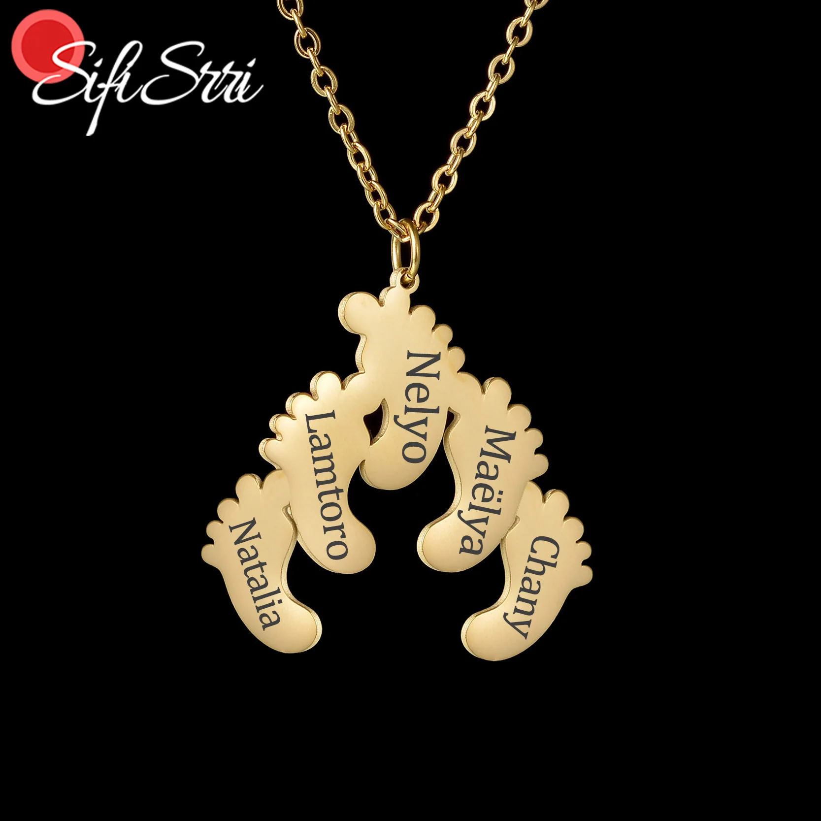 

Sifisrri Personalized Custom Foot Name Necklace for Women Stainless Steel Choker Engrave Letter Date Mother Kids Jewelry Gift