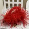 Pearl Bead Bag With Ostrich Feather Fur Designer Brand Clear Acrylic Crystal Stone Box Tote Handbag Women Handmade Party Purse 3