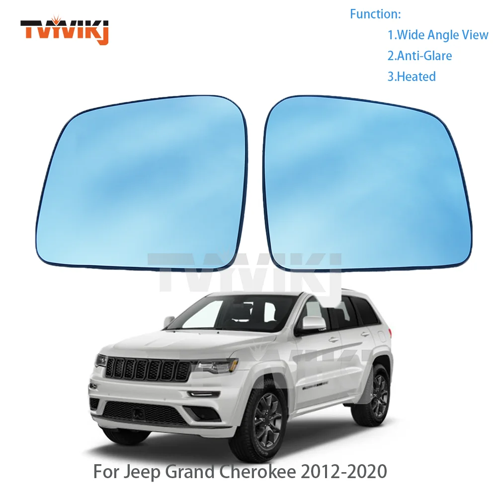

1 пара боковых зеркал заднего вида, синие стеклянные линзы для Jeep Grand Cherokee 2012-2020, широкоугольный обзор, антибликовое автомобильное дверное зеркало