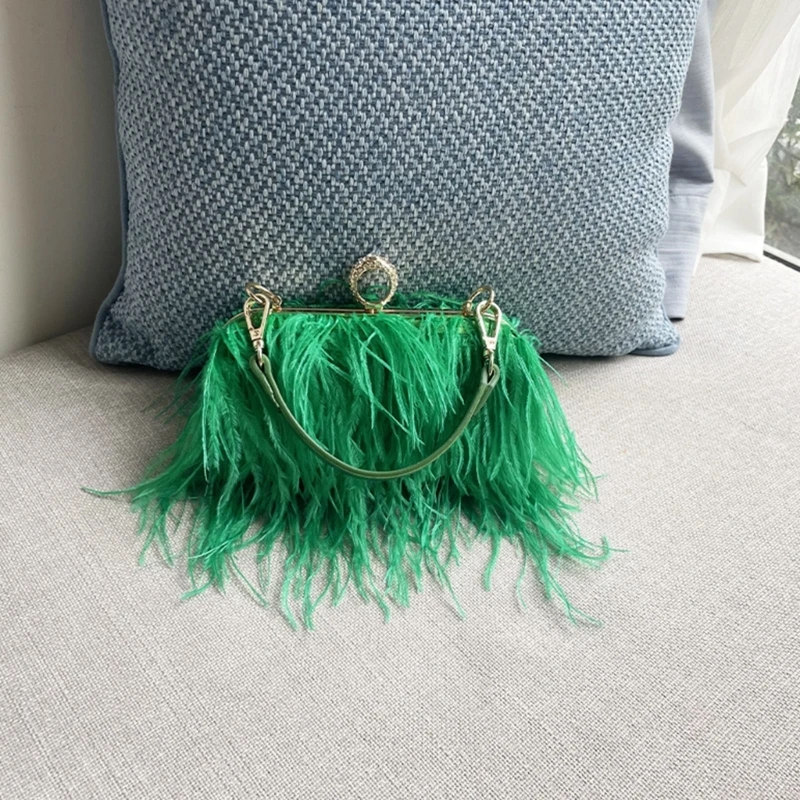 Luxury Ostrich Handbag for Women Girls Wedding Purses Evening Clutch Bag