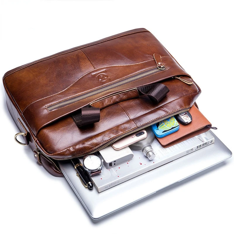 Men's Briefcase Genuine Cowhide Leather Business Laptop Messenger Bag