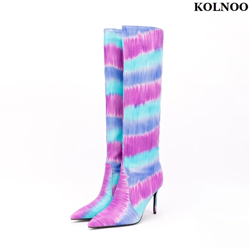 

Kolnoo Handmade New Classic Style Ladies High Heels Boots Multicolored Leather Big Size 34-47 Booties Evening Fashion Prom Shoes