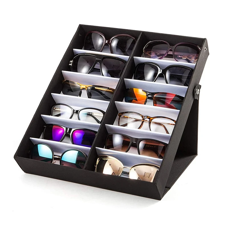 12 Slots Glasses Tray Sunglasses Display Case Eyeglass Organizer Box