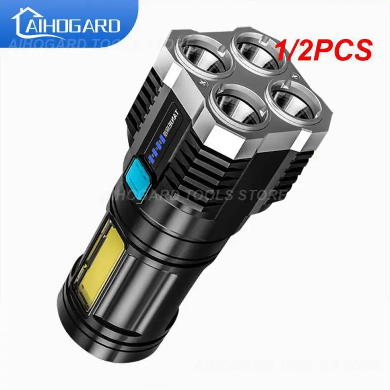 

1/2PCS Core LED Flashlight COB Strong Side Light Outdoor Portable Home Torch USB Rechargeable Flashlight Lantern With Power