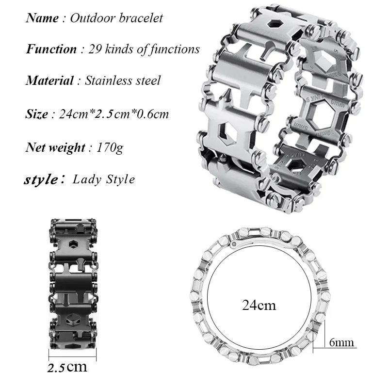 Multifunctional Bicycle Chain Bracelets Stainless Steel Men's and Women's Outdoor Sports Survival Screwdriver Wearable Tools
