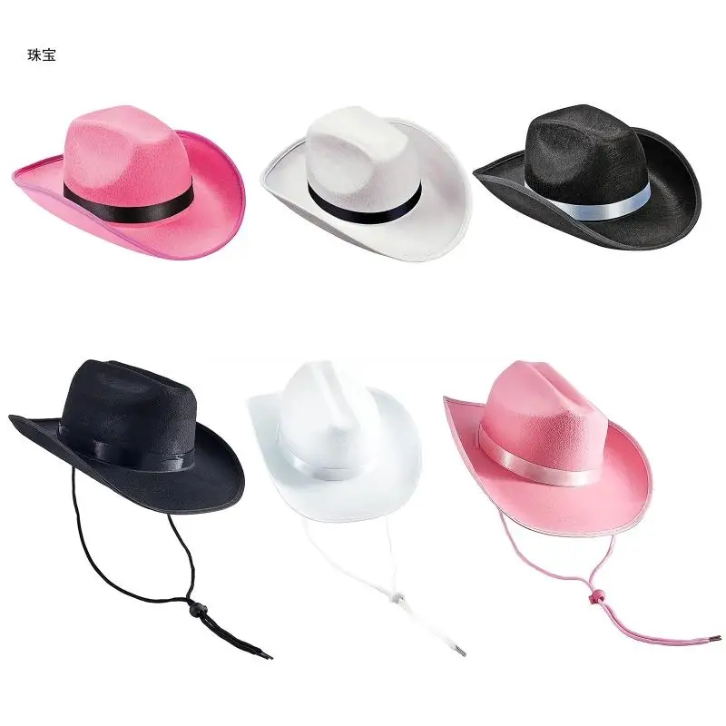 

X5QE Vintage Fedora Hat Women Men Felt Ladies Cowboy Hats Party Solid Color Top Bonnet Men's Cosplay Hat