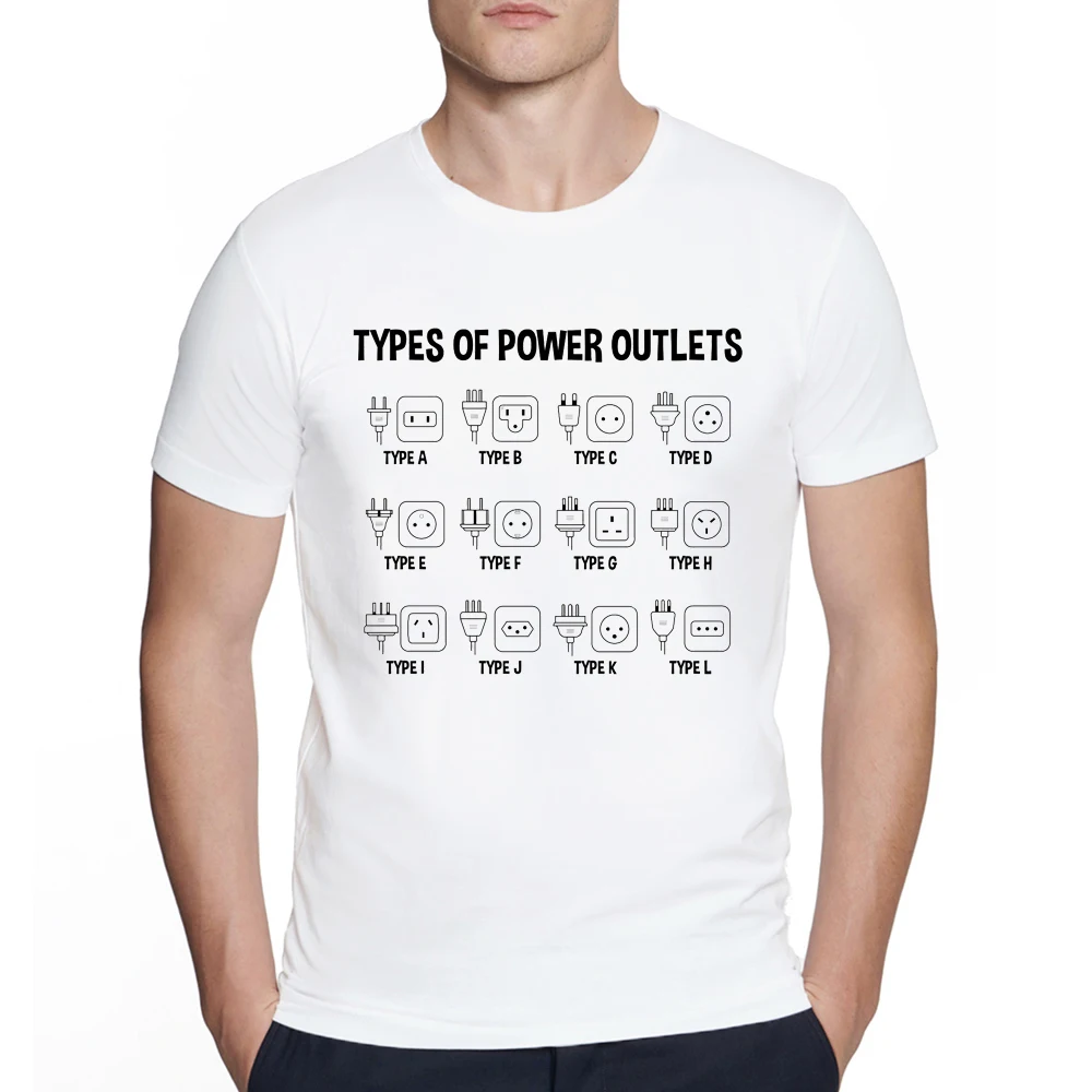 Sommer Streetwear Arten von Steckdosen Lustige Elektriker Geschenk Gedruckt T-Shirts Neuheit Design Lässige Hip Hop T-Shirt Tops – Detail 5