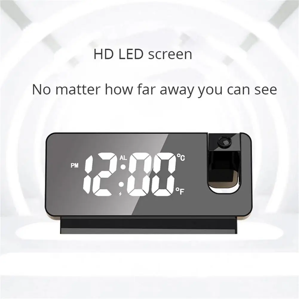 Portable Projector Home Led Digital Projection Alarm Clock Table Electronic with 180 Degrees Time Projector Bedroom Bedside Clock