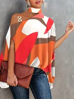 Plus Size Sexy Halter Loose Blouse Tops Women's Elegant Print Off Shoulder Batwing Sleeve Pullover Shirt 2023 Summer Fashion Str - Image 3