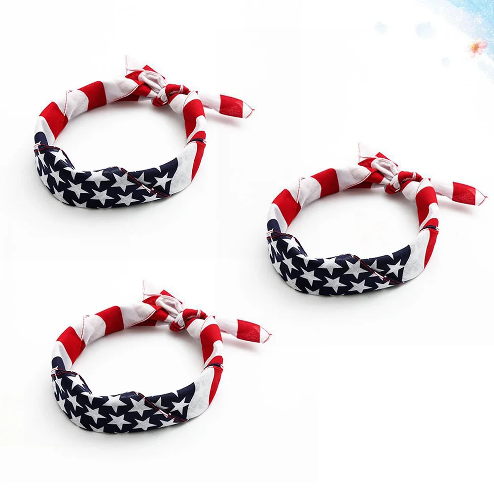 

3PCS American Flag Neckerchief Hip Hop Bandanas Cloth Neck Square Scarf Sweat- absorbing Scarf for Independence Day Party