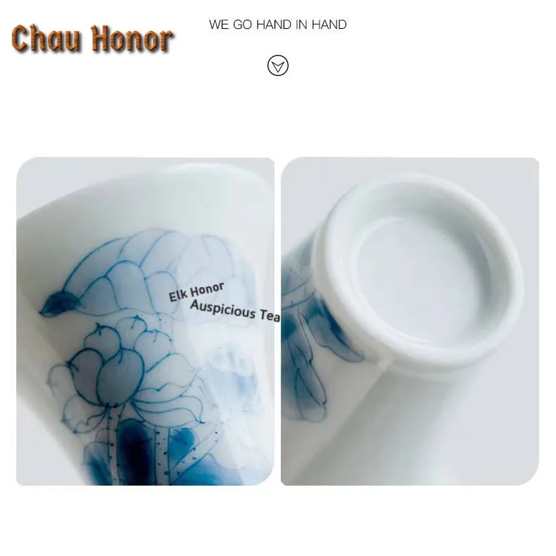 2pc/Set Pure Hand-painted Lotus Ceramic Tea Cup Underglaze Color Flower Master Cup Porcelain Drinking Teacup Kung Fu Teaset 30ml