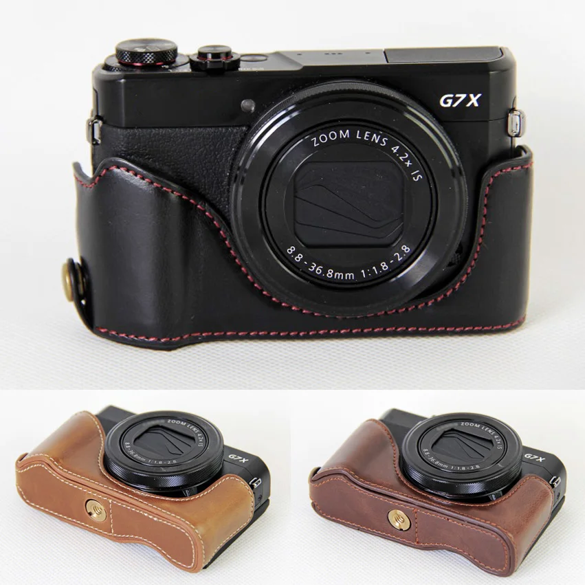 Impugnatura Per Mezza Fotocamera In Vera Pelle Per Canon Powershot G7X Mark Ii