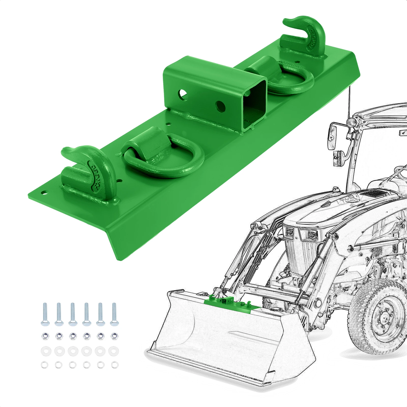 

Car Accsesories For John Deere Compact Tractor Trucks Forklifts Bolt on Grab Hooks & D Rings & 2" Receiver