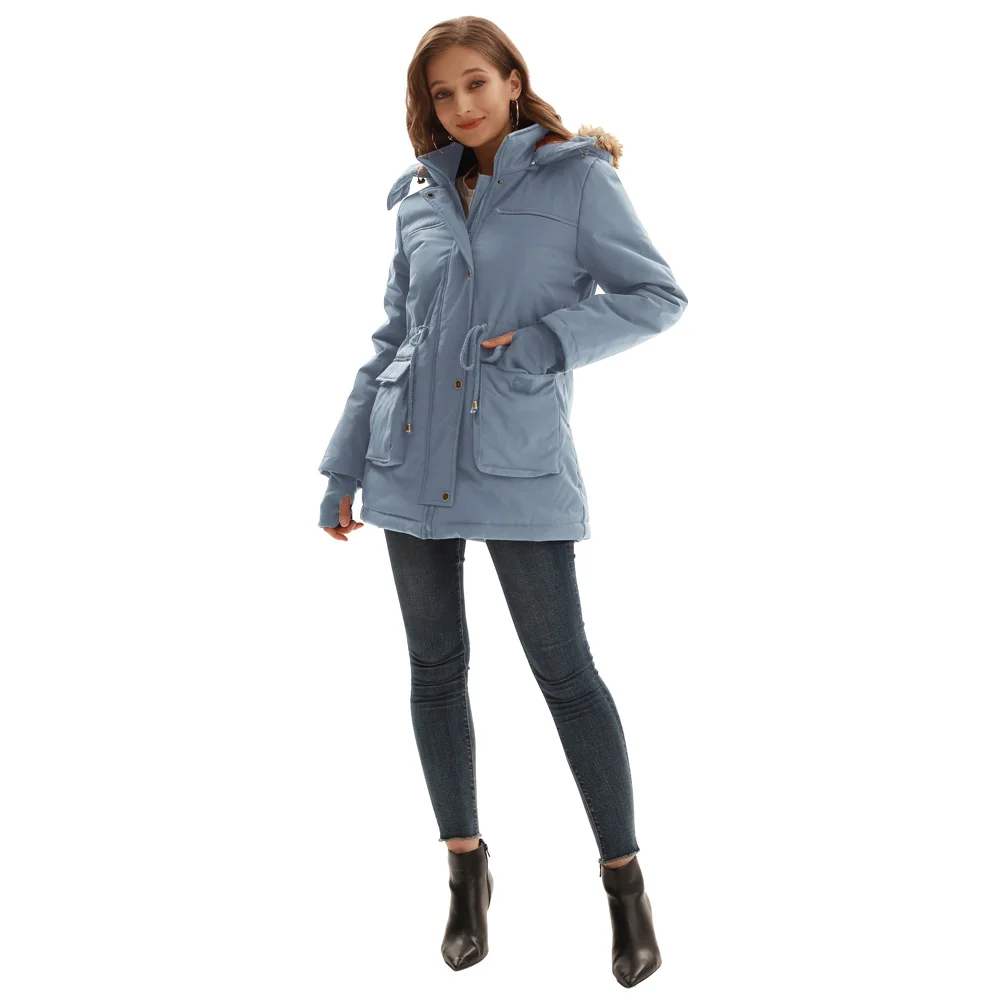 Grace Karin Women Winter Coat Fleece Lined Winter Warm Jacket Detachable Zip-up Hood Padded Outerwear Thick Outer Clothing