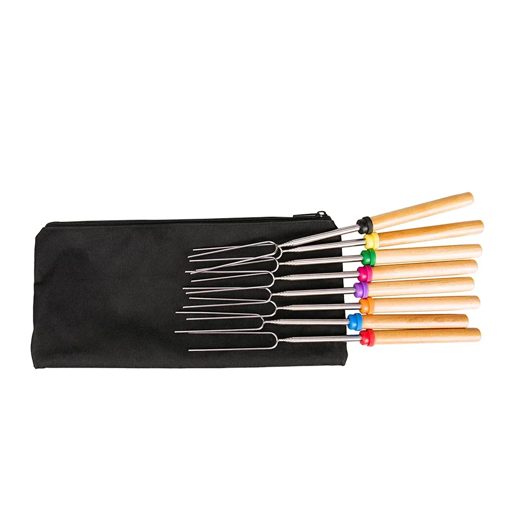 Stainless Steel Roasting Marshmallow Stick Set Extendable Dual Fork Outdoor BBQ for Household Kitchen BBQ Supplies